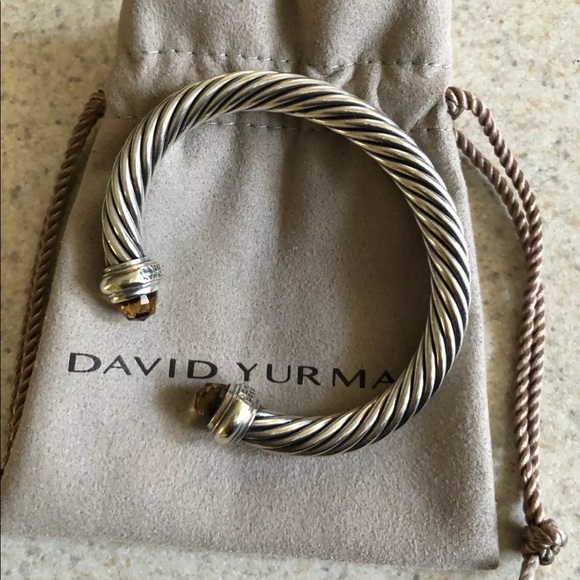 David Yurman 7mm cable citrine Cuff in SS 14k - Picture 2 of 8